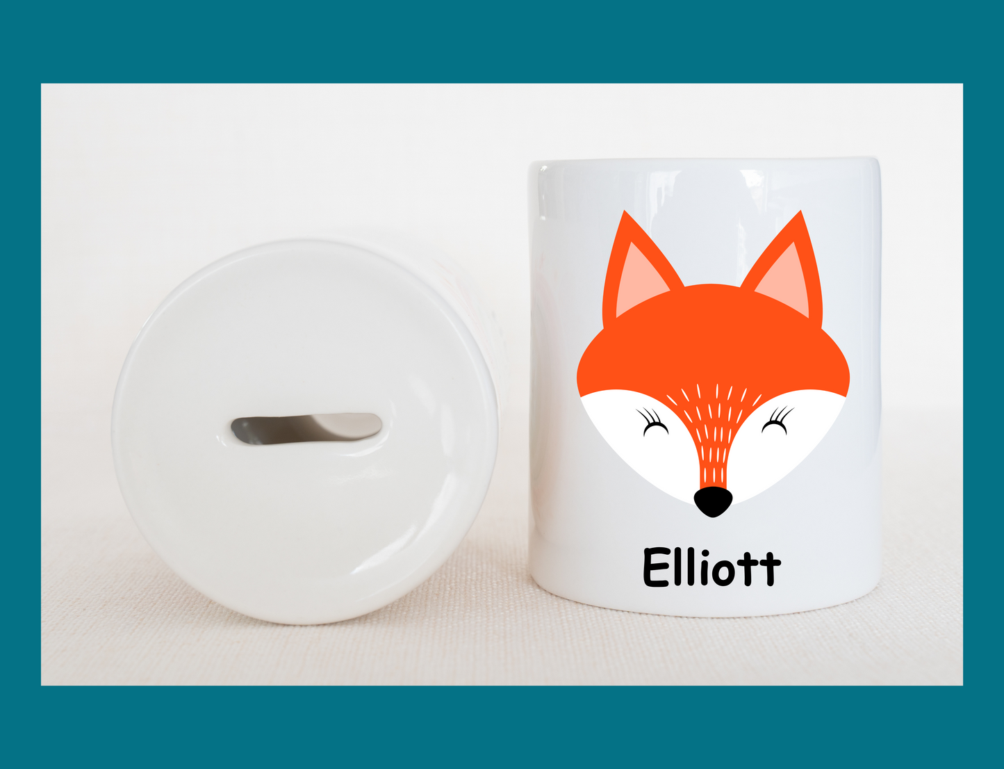 Fox Personalised Ceramic Money Box 11oz