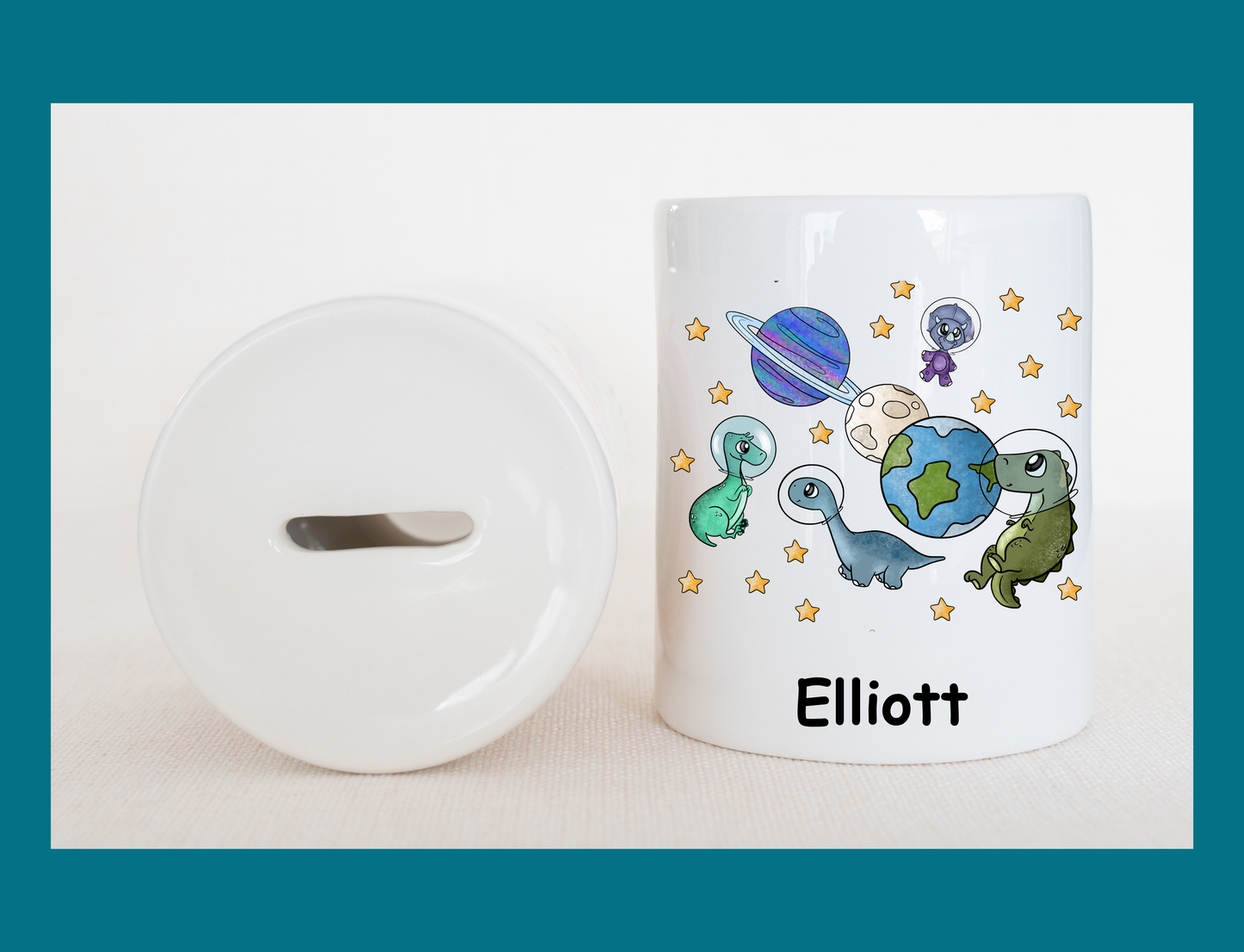 Space Dinosaur Personalised Money Box 11oz Ceramic