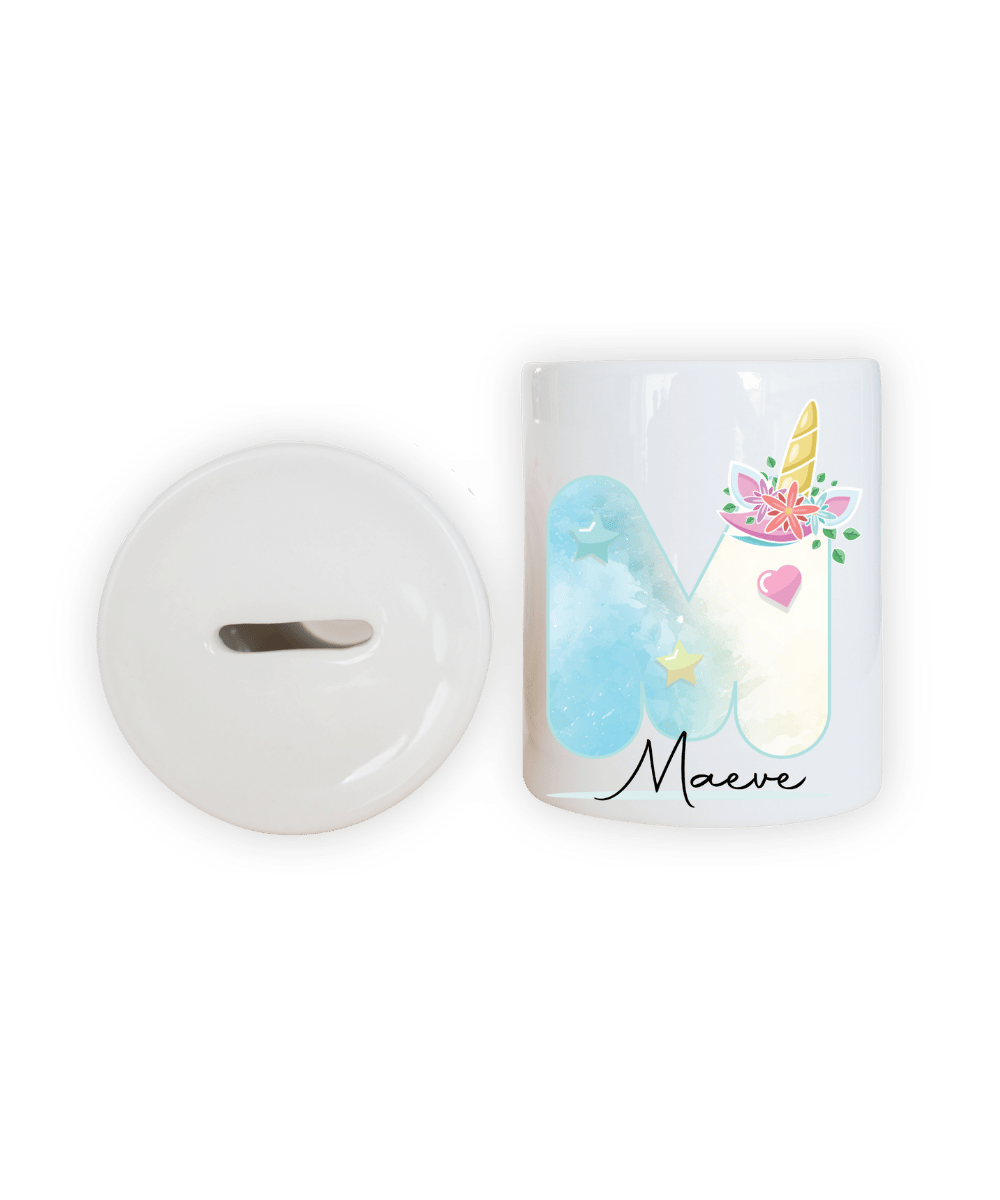Unicorn Alphabet Personalised Money Box 11oz Ceramic