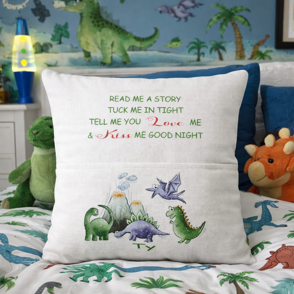 Dinosaur Printed Book Cushion Cover Personalised