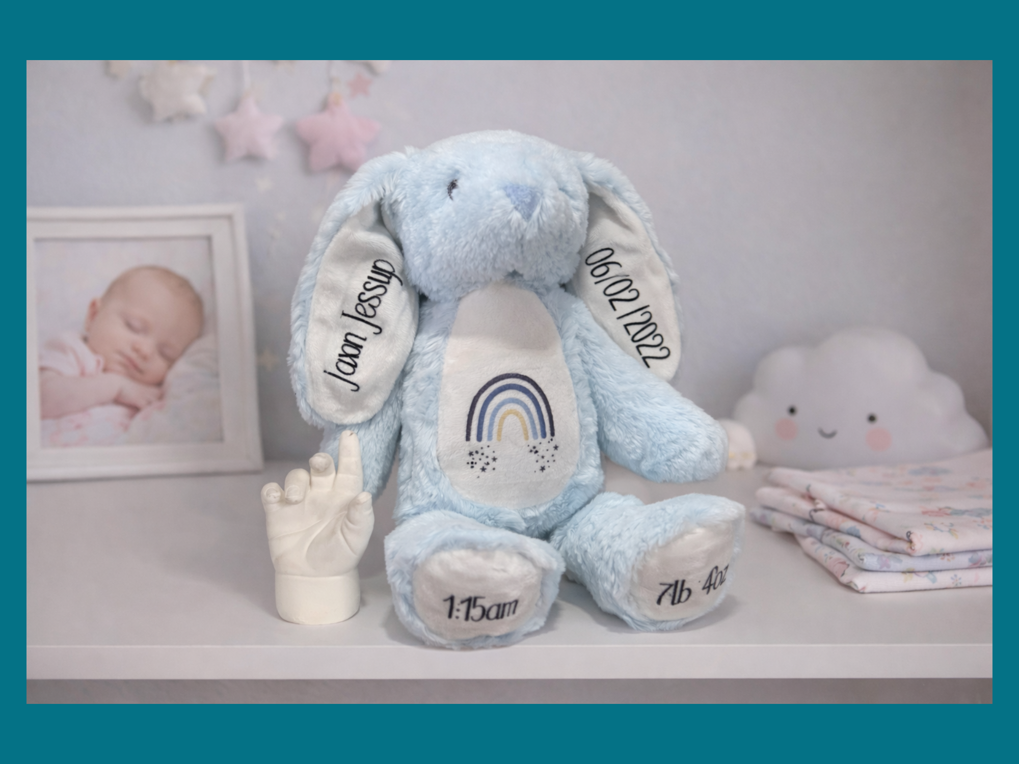 Personalised Printed New Baby Bunny Blue