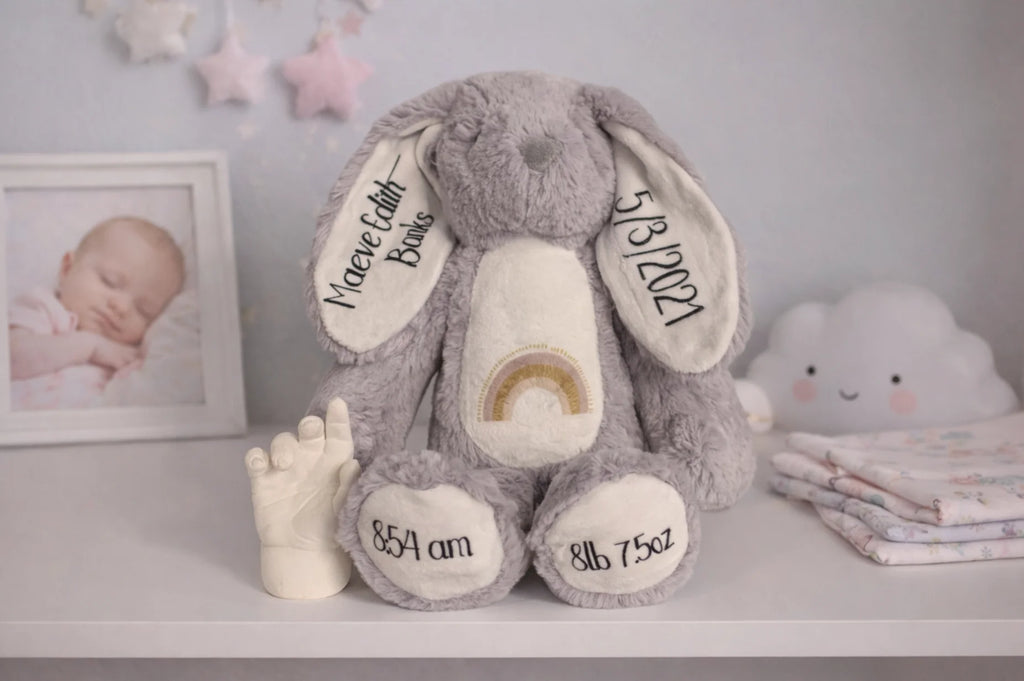 Personalised Printed New Baby Bunny Grey