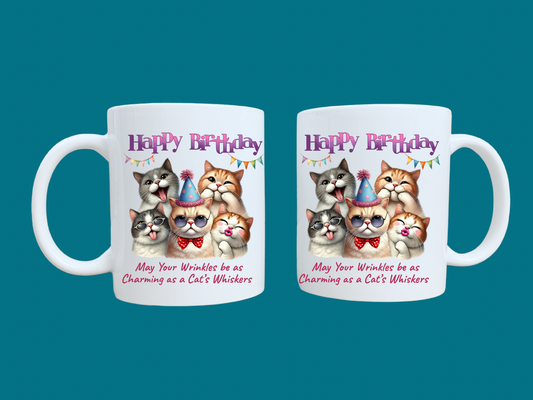 Happy Birthday, May Your Wrinkles Be As Charming As Your Whiskers (Cat) 11oz Mug