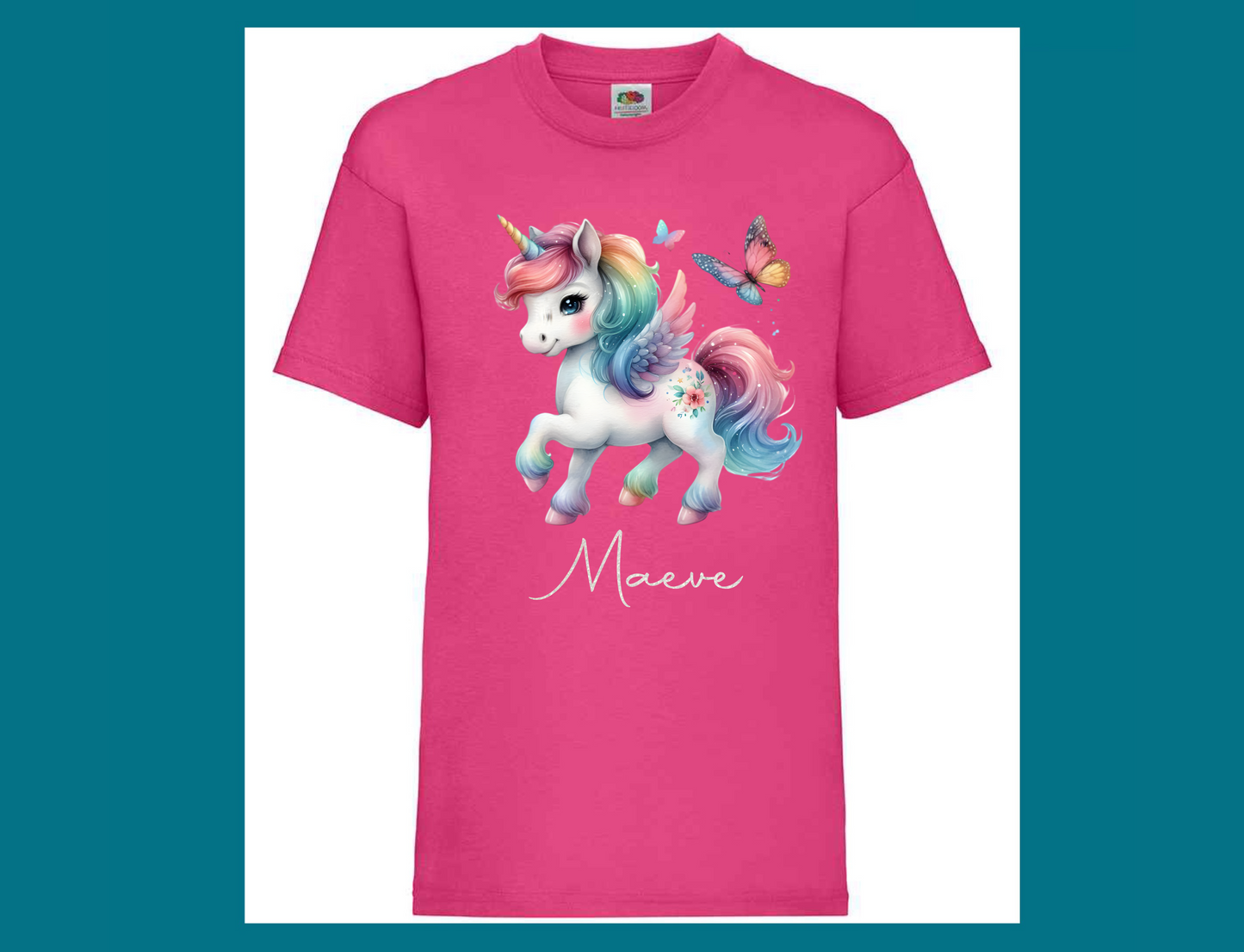 Unicorn Personalised T-Shirt Fuchsia/Light Pink