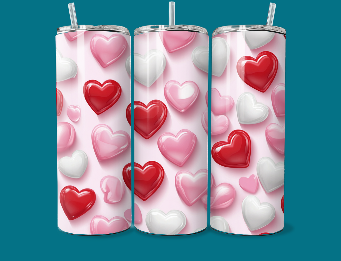 Pink Hearts 3D Tumbler 20oz