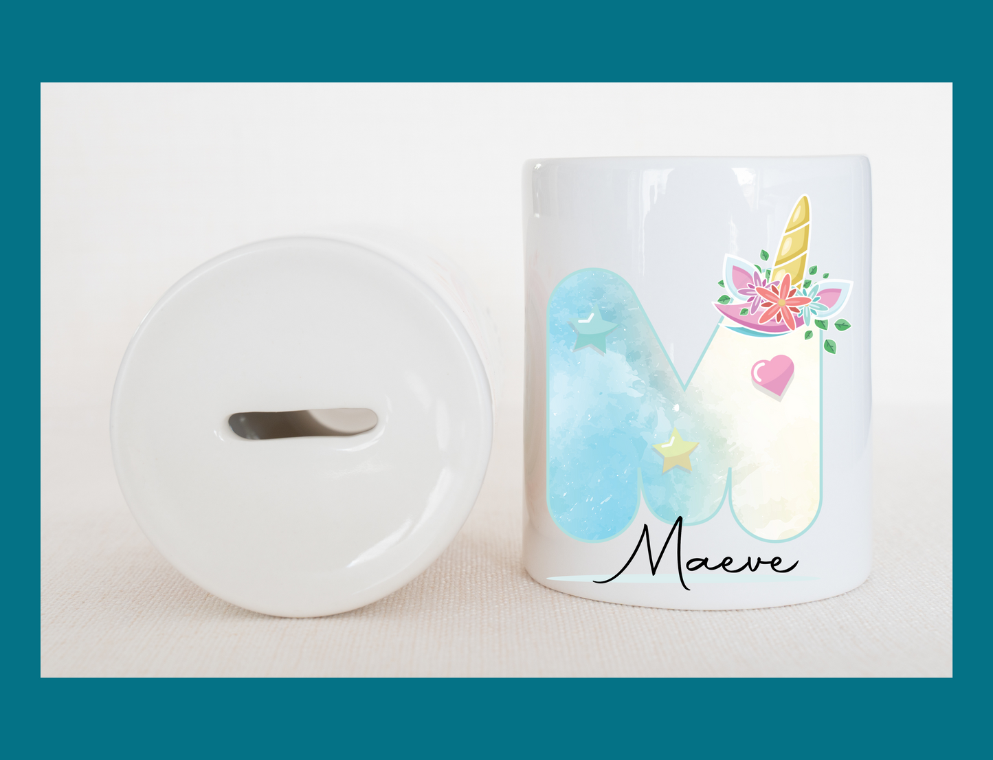 Unicorn Alphabet Personalised Money Box 11oz Ceramic