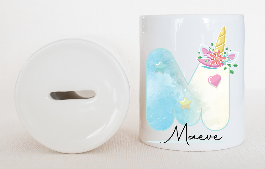 Unicorn Alphabet Personalised Money Box 11oz Ceramic